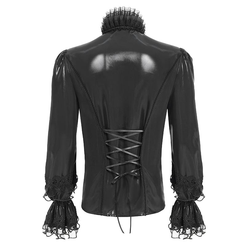 DEVIL FASHION Men's Gothic Lace Splice Lace-up Puff Sleeved Shirt