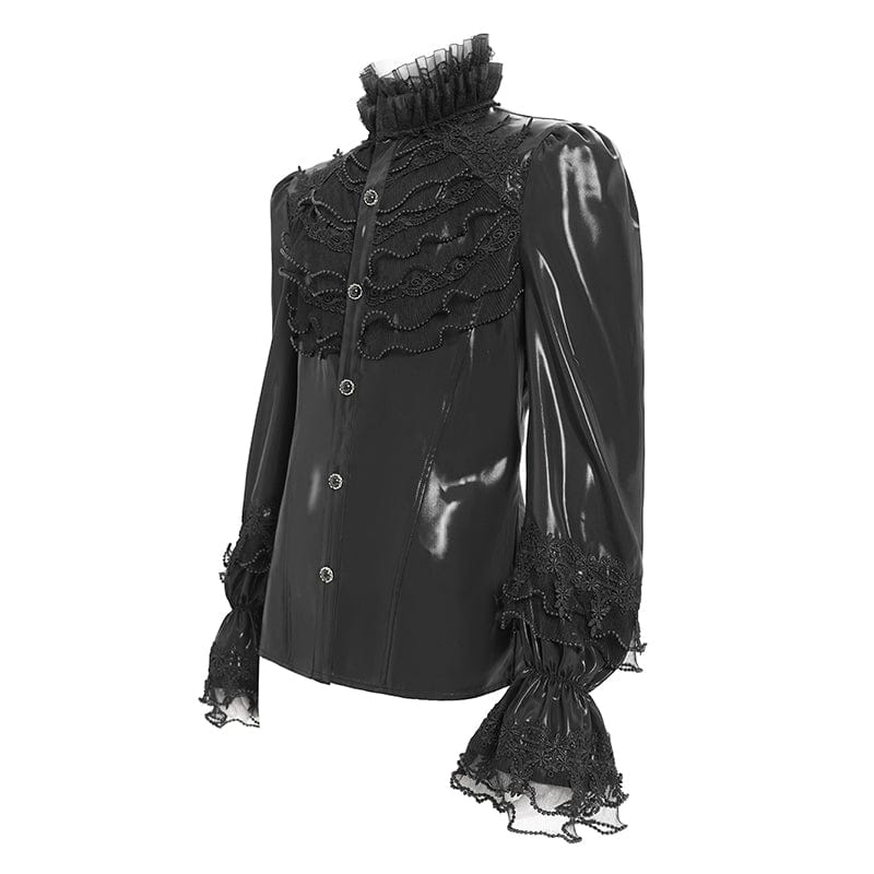 DEVIL FASHION Men's Gothic Lace Splice Lace-up Puff Sleeved Shirt