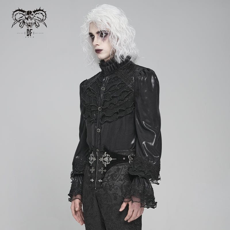 DEVIL FASHION Men's Gothic Lace Splice Lace-up Puff Sleeved Shirt