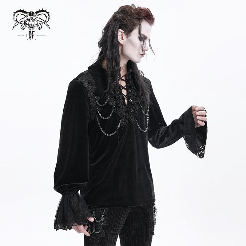DEVIL FASHION Men's Gothic Lace-up Chain Lace Shirt