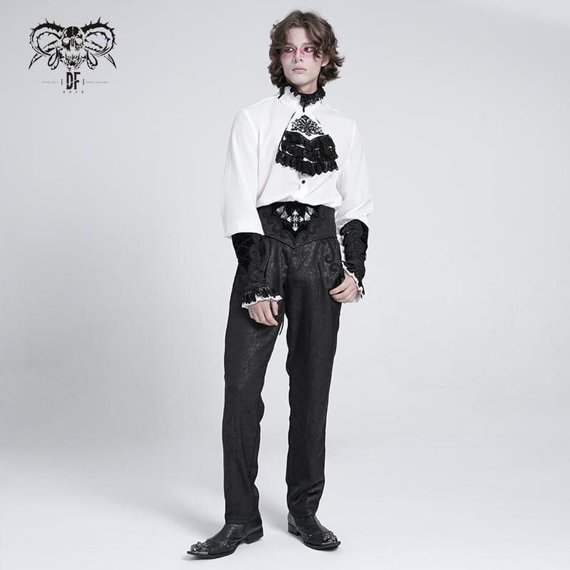 DEVIL FASHION Men's Gothic Lace-up Embroidered Velvet Splice Arm Sleeves