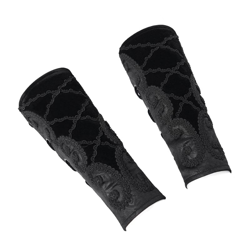 DEVIL FASHION Men's Gothic Lace-up Embroidered Velvet Splice Arm Sleeves