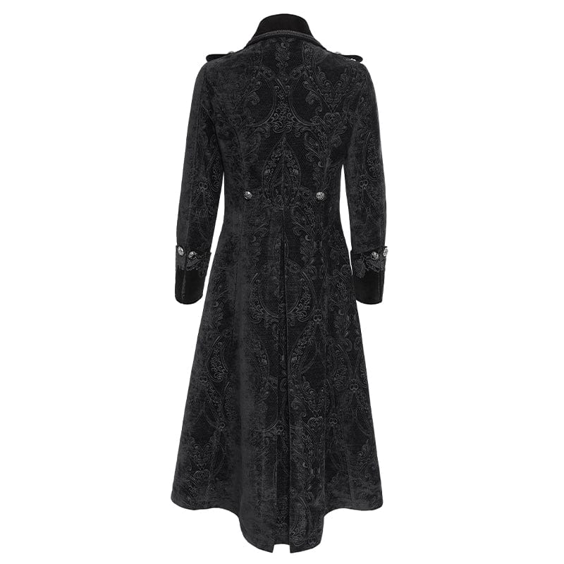 DEVIL FASHION Men's Gothic Lapel Collar Embroidered Velvet Coat Black