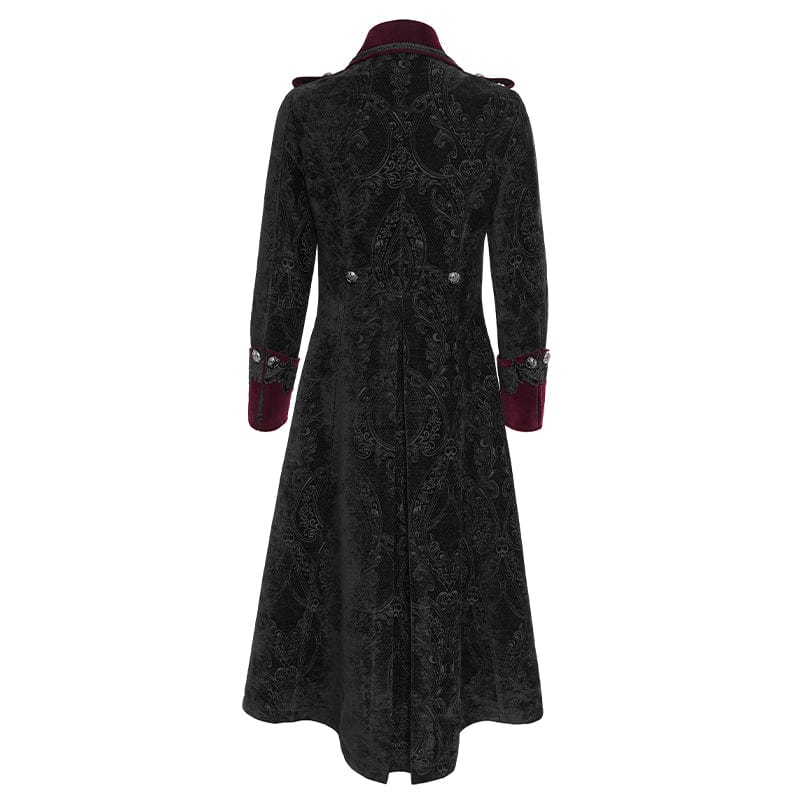 DEVIL FASHION Men's Gothic Lapel Collar Embroidered Velvet Coat Red