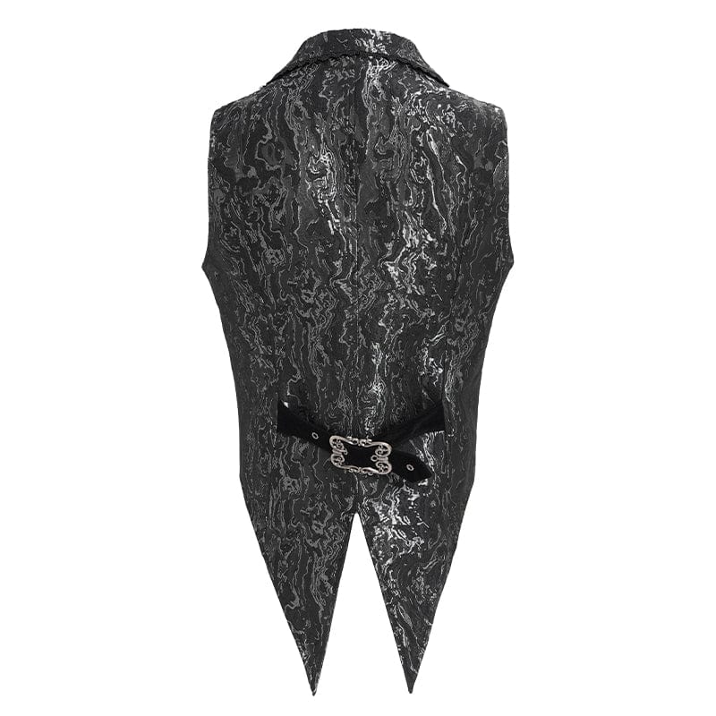DEVIL FASHION Men's Gothic Printed Plunging Turn-down Collar Swallow-tailed Waistcoat