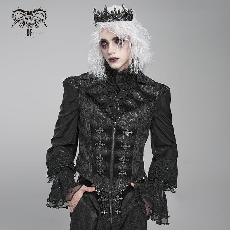 DEVIL FASHION Men's Gothic Printed Plunging Turn-down Collar Swallow-tailed Waistcoat