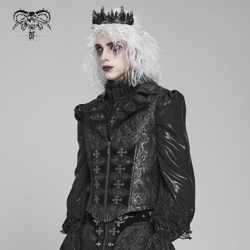 DEVIL FASHION Men's Gothic Printed Plunging Turn-down Collar Swallow-tailed Waistcoat