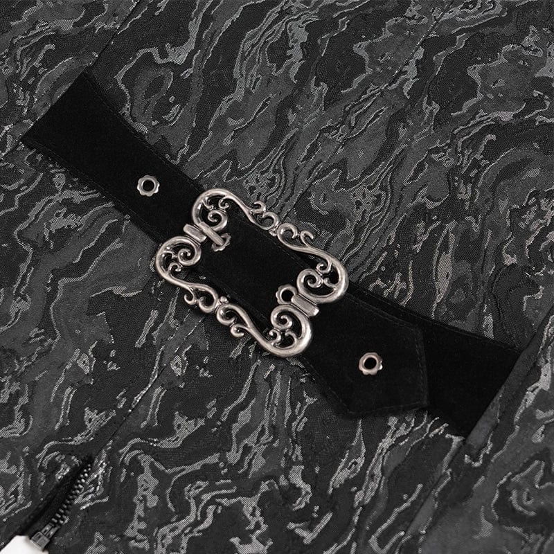 DEVIL FASHION Men's Gothic Printed Plunging Turn-down Collar Swallow-tailed Waistcoat