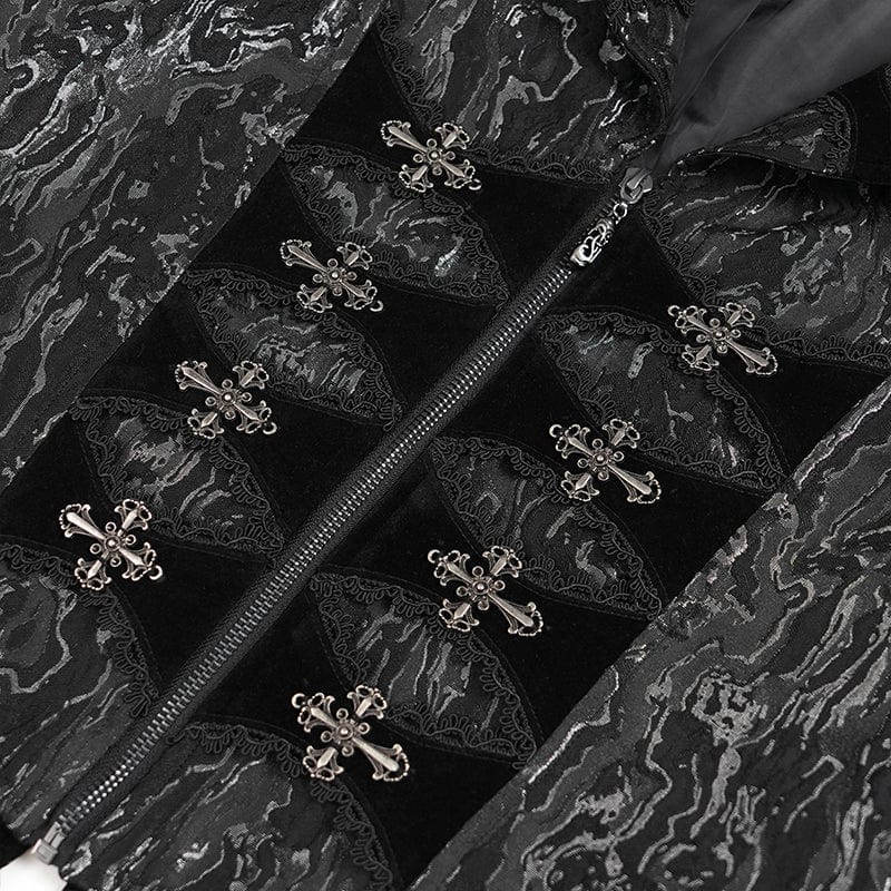 DEVIL FASHION Men's Gothic Printed Plunging Turn-down Collar Swallow-tailed Waistcoat