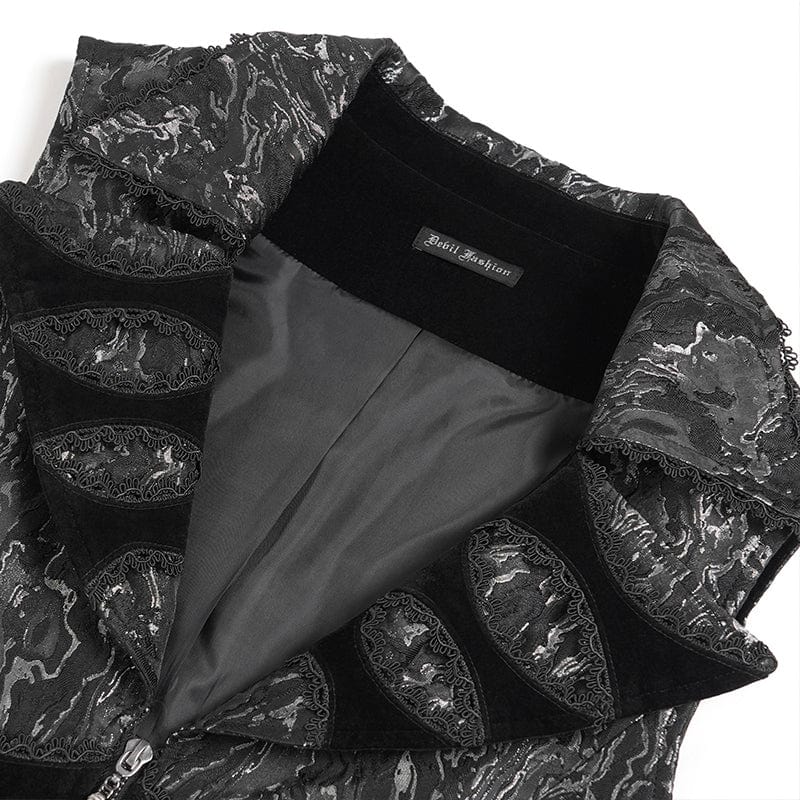 DEVIL FASHION Men's Gothic Printed Plunging Turn-down Collar Swallow-tailed Waistcoat