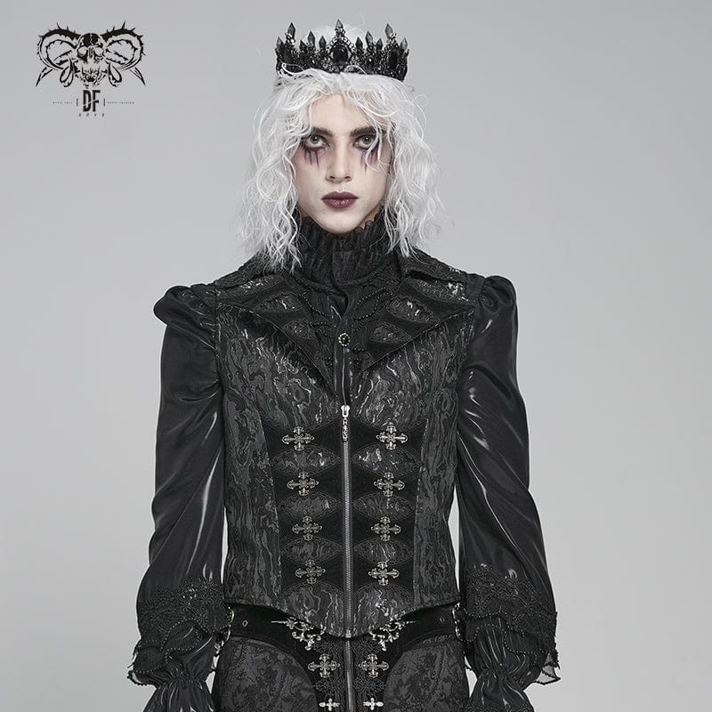 DEVIL FASHION Men's Gothic Printed Plunging Turn-down Collar Swallow-tailed Waistcoat