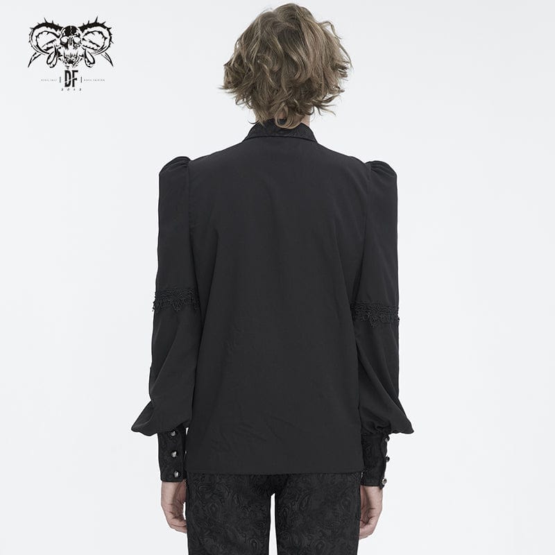 DEVIL FASHION Men's Gothic Puff Sleeved Jacquard Splice Shirt