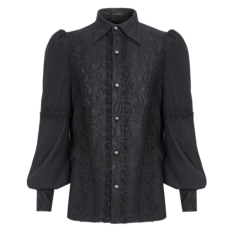 DEVIL FASHION Men's Gothic Puff Sleeved Jacquard Splice Shirt