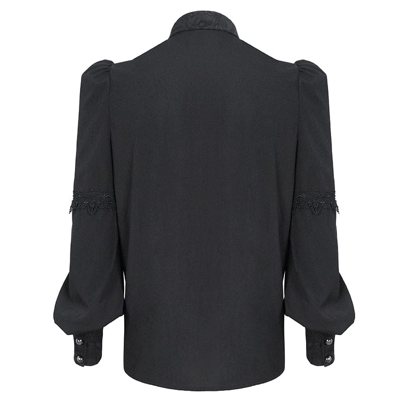 DEVIL FASHION Men's Gothic Puff Sleeved Jacquard Splice Shirt