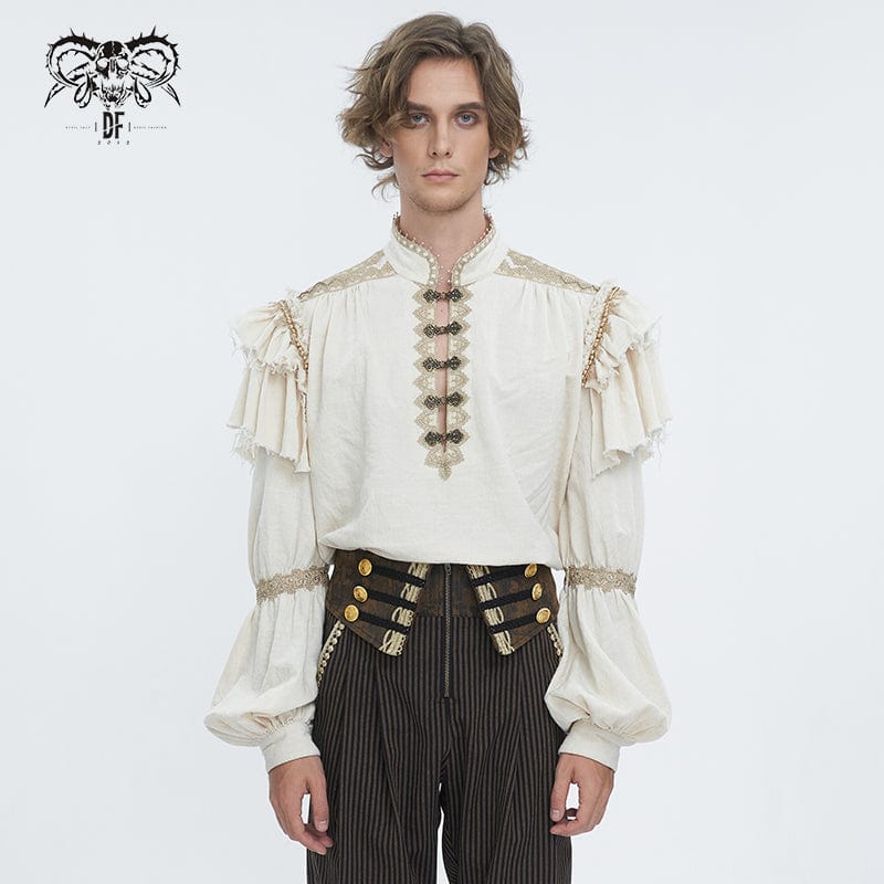 DEVIL FASHION Men's Gothic Puff Sleeved Layered Ruffled Shirt