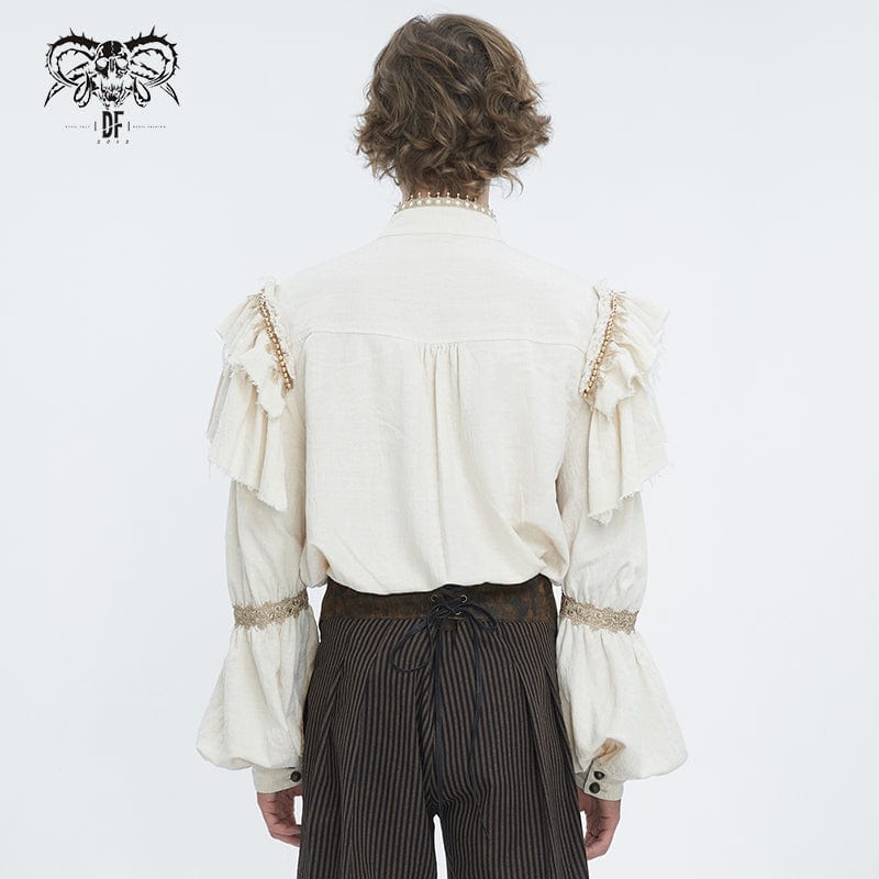 DEVIL FASHION Men's Gothic Puff Sleeved Layered Ruffled Shirt