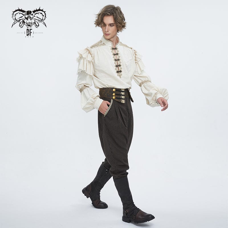 DEVIL FASHION Men's Gothic Puff Sleeved Layered Ruffled Shirt