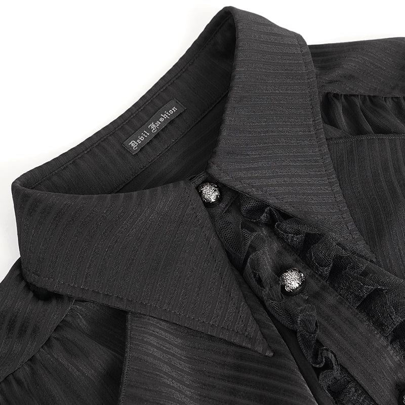 DEVIL FASHION Men's Gothic Puff Sleeved Ruffled Lace Splice Shirt Black