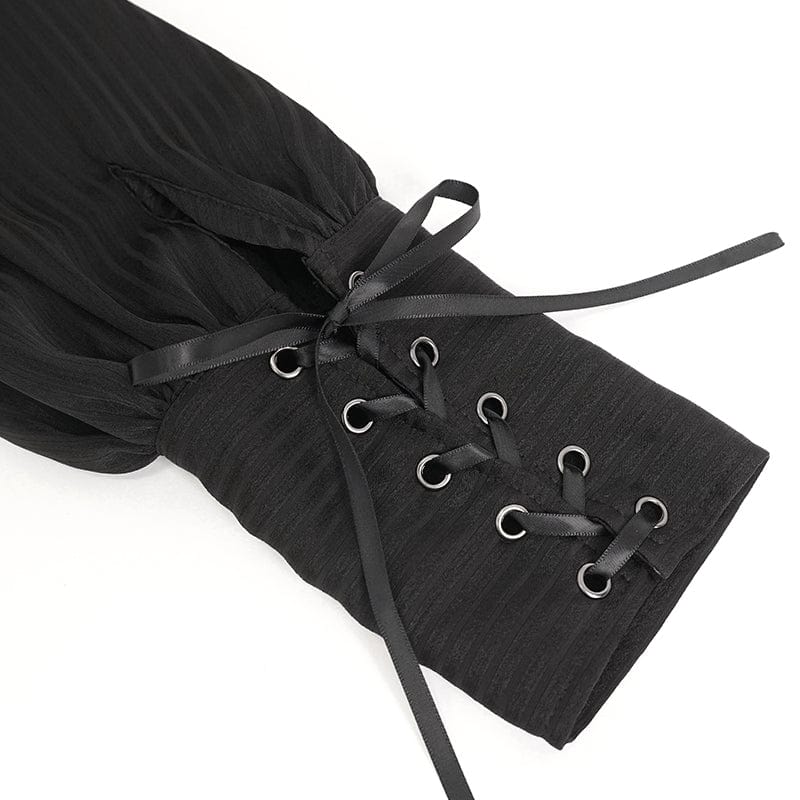 DEVIL FASHION Men's Gothic Puff Sleeved Ruffled Lace Splice Shirt Black