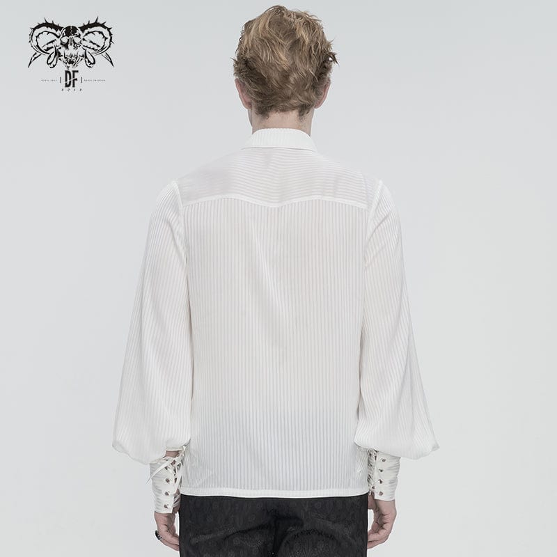 DEVIL FASHION Men's Gothic Puff Sleeved Ruffled Lace Splice Shirt White
