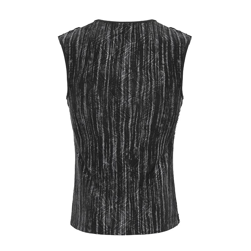DEVIL FASHION Men's Gothic Ribbed Mesh Splice Zipper Vest