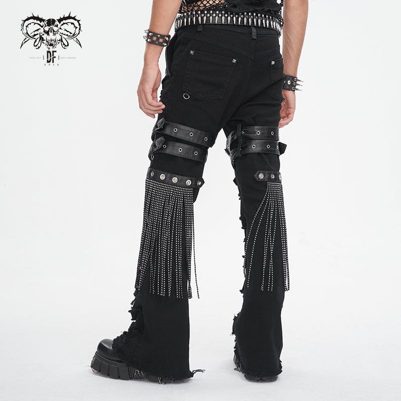 DEVIL FASHION Men's Gothic Ripped Tassels Pants