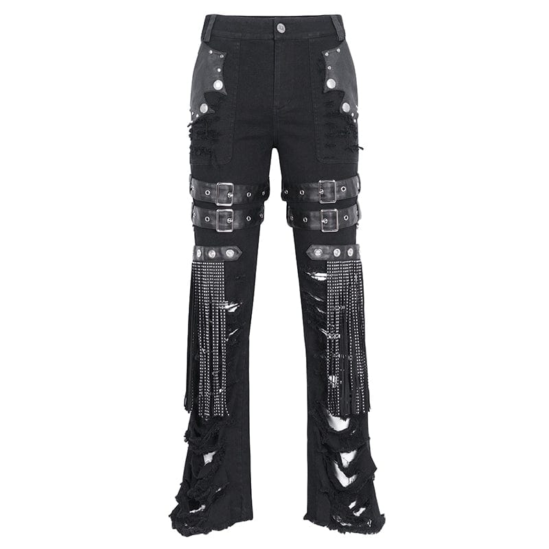 DEVIL FASHION Men's Gothic Ripped Tassels Pants