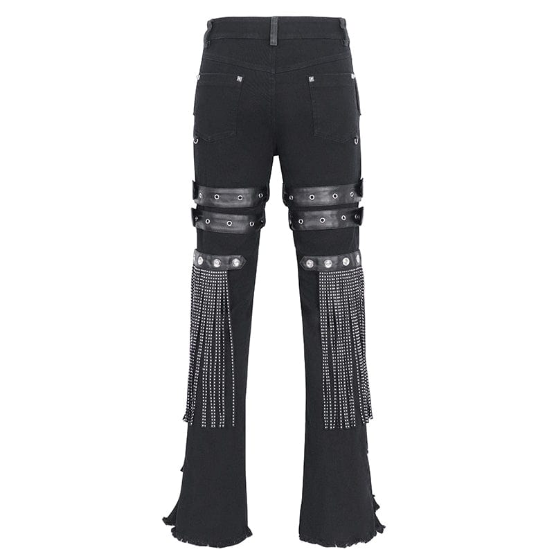 DEVIL FASHION Men's Gothic Ripped Tassels Pants
