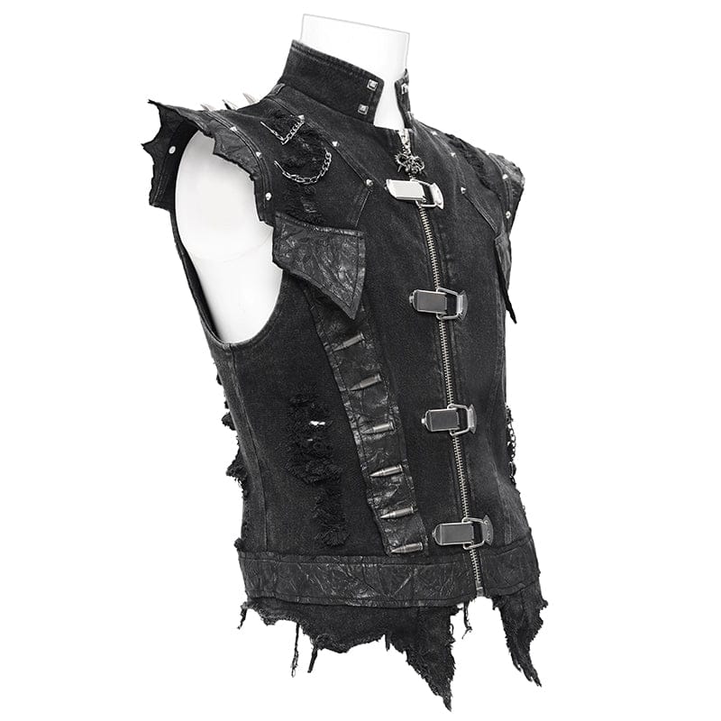 DEVIL FASHION Men's Gothic Rivets Chain Rings Vest