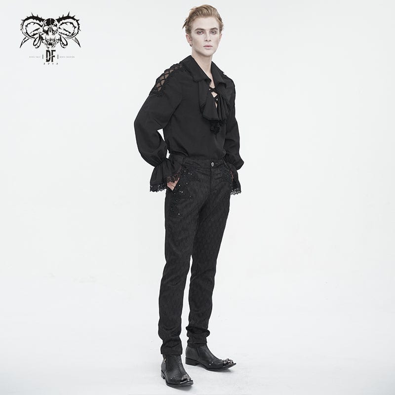 DEVIL FASHION Men's Gothic Ruffled Collar Puff Sleeved Shirt Black
