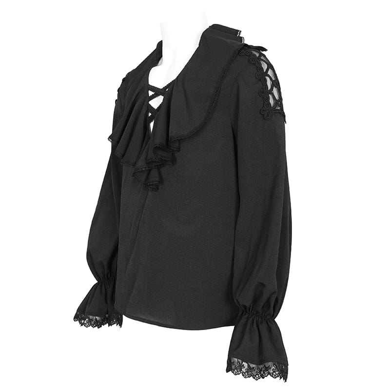DEVIL FASHION Men's Gothic Ruffled Collar Puff Sleeved Shirt Black