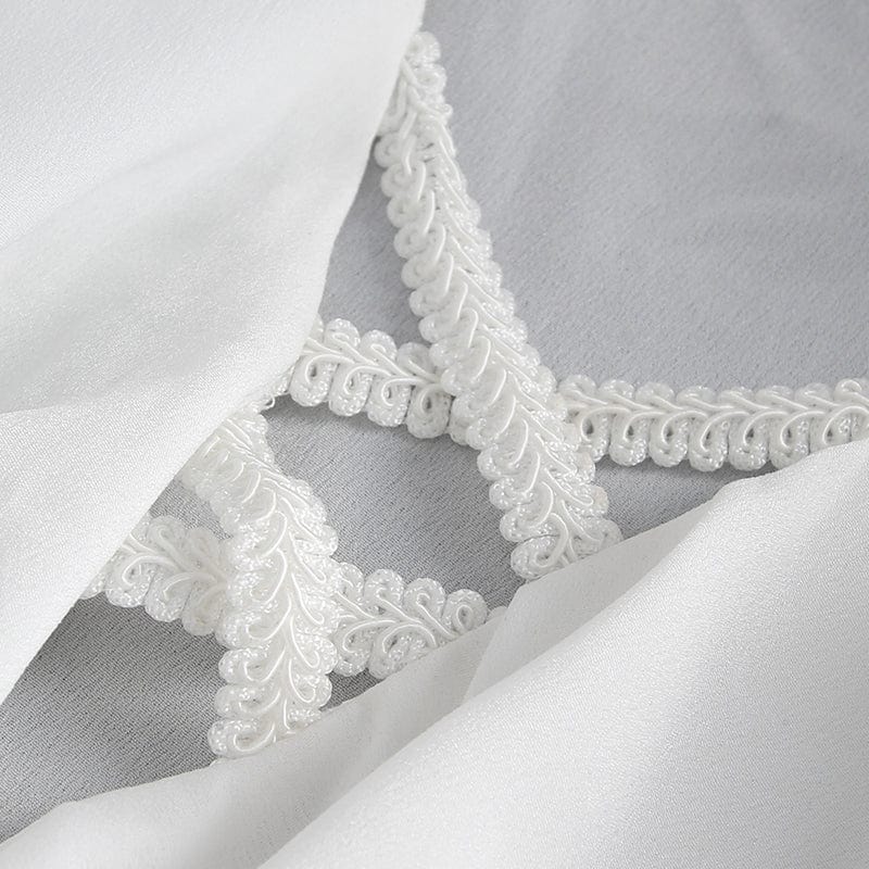 DEVIL FASHION Men's Gothic Ruffled Collar Puff Sleeved Shirt White