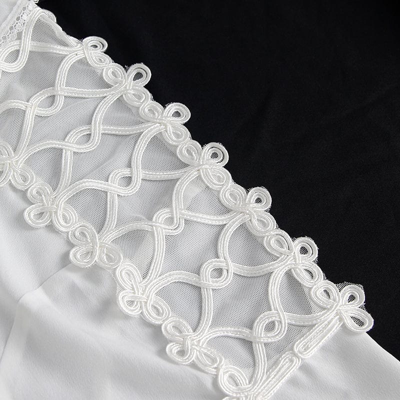 DEVIL FASHION Men's Gothic Ruffled Collar Puff Sleeved Shirt White