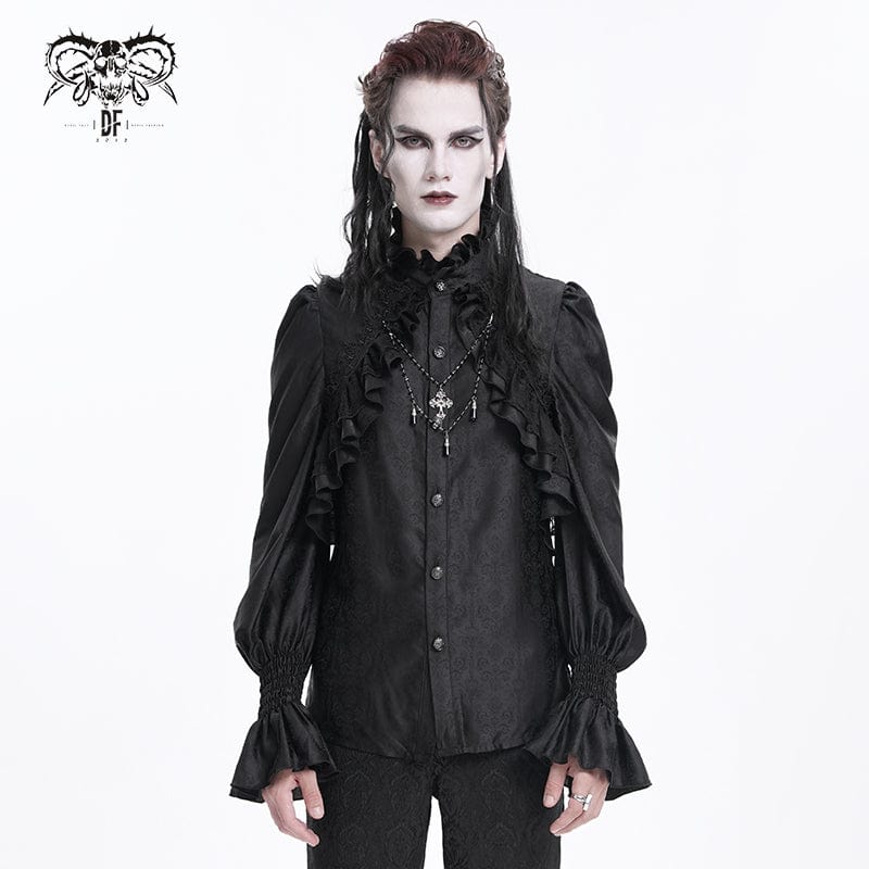 DEVIL FASHION Men's Gothic Ruffled Lace Cross Shirt