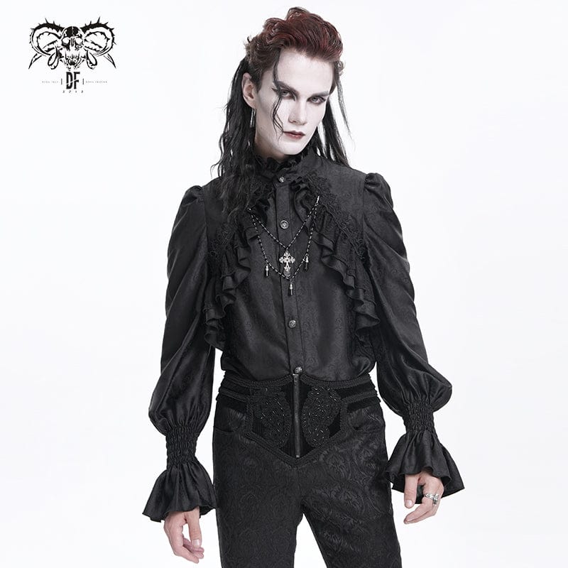 DEVIL FASHION Men's Gothic Ruffled Lace Cross Shirt