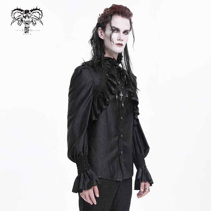 DEVIL FASHION Men's Gothic Ruffled Lace Cross Shirt