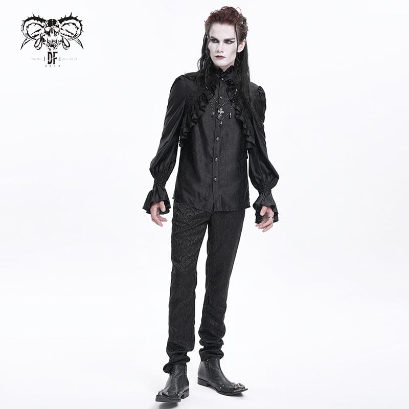 DEVIL FASHION Men's Gothic Ruffled Lace Cross Shirt