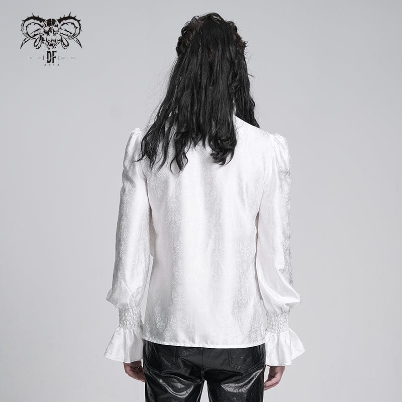 DEVIL FASHION Men's Gothic Ruffled Lace Cross Shirt White
