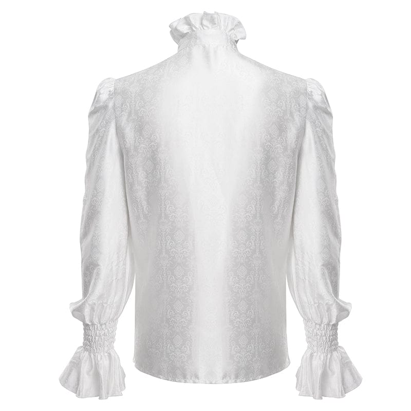 DEVIL FASHION Men's Gothic Ruffled Lace Cross Shirt White