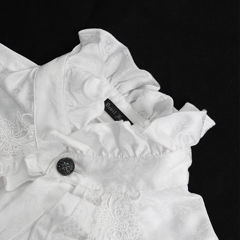 DEVIL FASHION Men's Gothic Ruffled Lace Cross Shirt White