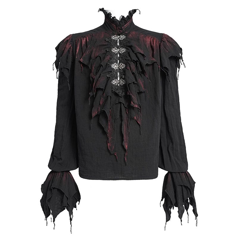 DEVIL FASHION Men's Gothic Ruffled Stand Collar Plunging Shirt