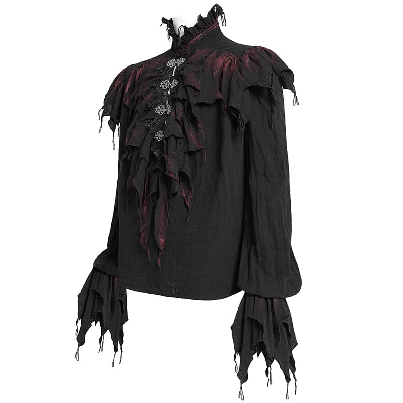 DEVIL FASHION Men's Gothic Ruffled Stand Collar Plunging Shirt