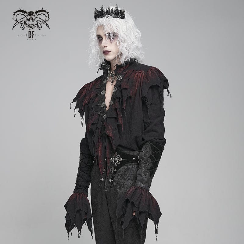 DEVIL FASHION Men's Gothic Ruffled Stand Collar Plunging Shirt