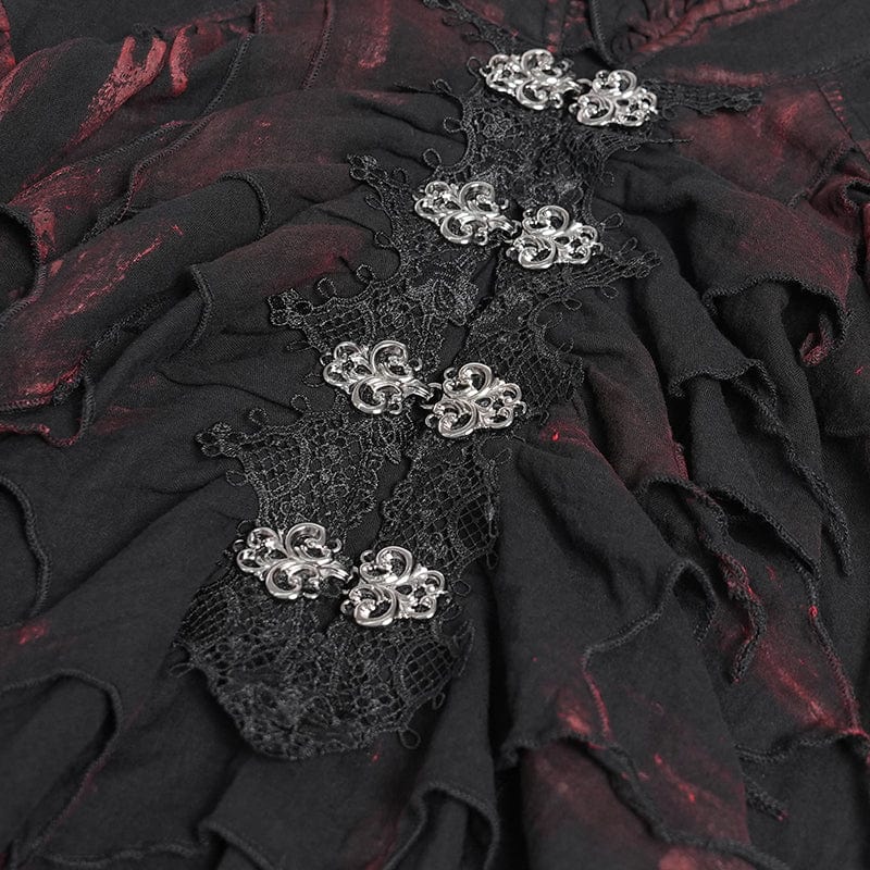 DEVIL FASHION Men's Gothic Ruffled Stand Collar Plunging Shirt