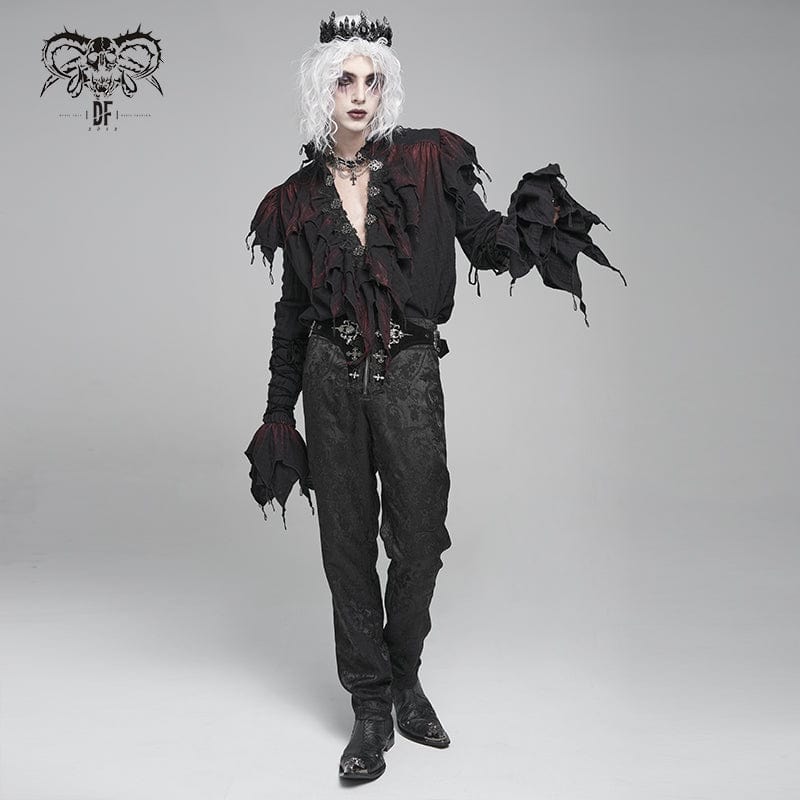 DEVIL FASHION Men's Gothic Ruffled Stand Collar Plunging Shirt
