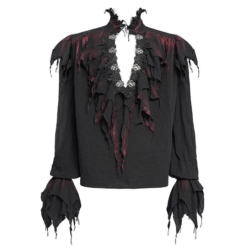DEVIL FASHION Men's Gothic Ruffled Stand Collar Plunging Shirt
