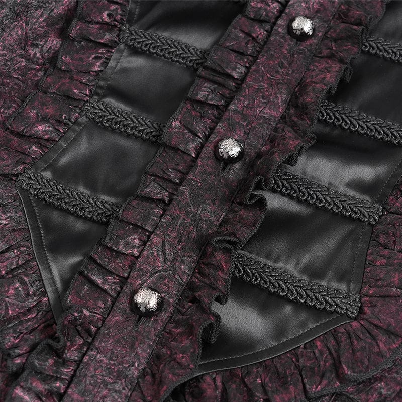 DEVIL FASHION Men's Gothic Ruffled Stand Collar Puff Sleeved Shirt Red