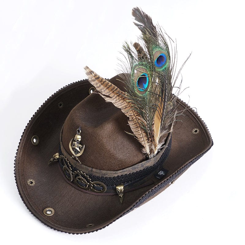 DEVIL FASHION Men's Gothic Skull Feather Cowboy Hat