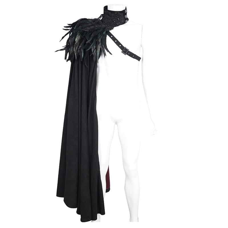 DEVIL FASHION Men's Gothic Stand Collar Feather Cape