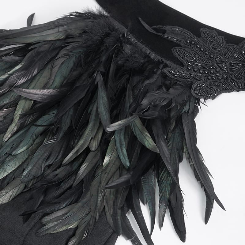 DEVIL FASHION Men's Gothic Stand Collar Feather Cape